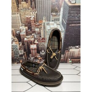 LL Bean Men Size 9 Handsewn 212164 Leather Flannel Lined Moccasin Slippers Brown